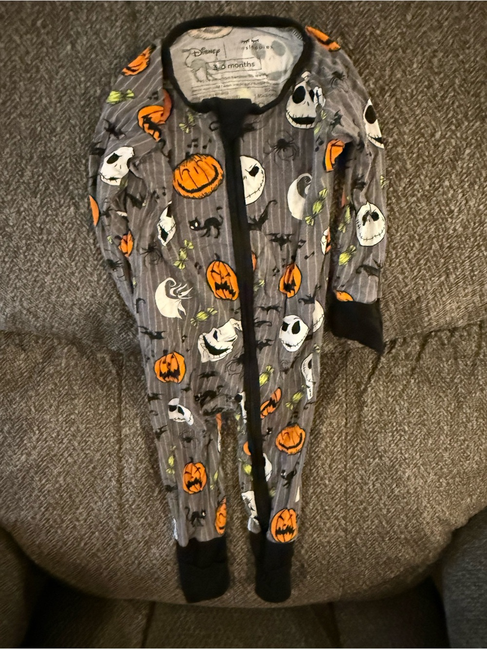 Disney Gray, Orange & Black Halloween Jack Skellington One-Piece Footie